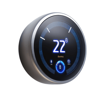 Modern digital smart thermostat displaying current temperature. png
