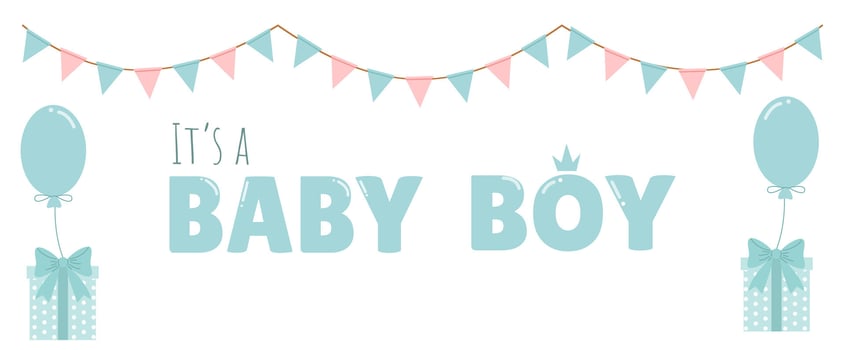 banner for the birth of a little boy with garlands and gifts vector