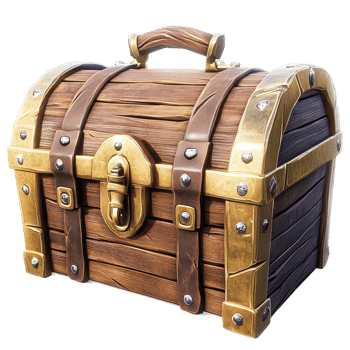 Ornate wooden treasure chest with gold accents. png