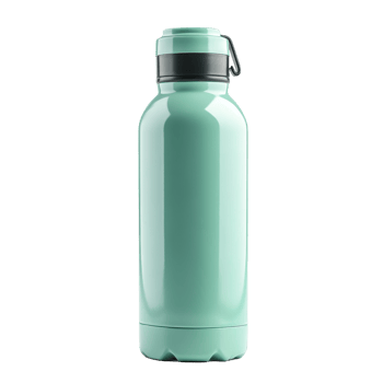 Light mint green stainless steel water bottle with a black closure. png