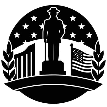 Silhouette of american soldier monument with us flag and stars vector