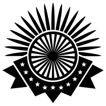 Decorative emblem illustration with rays and stars in black color vector