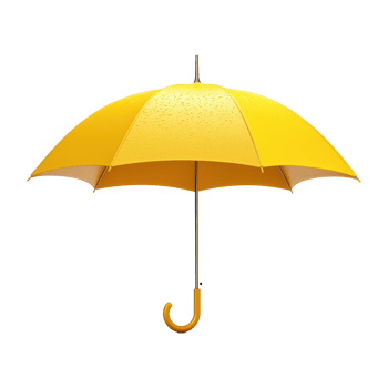 Bright yellow umbrella protects from rain. png