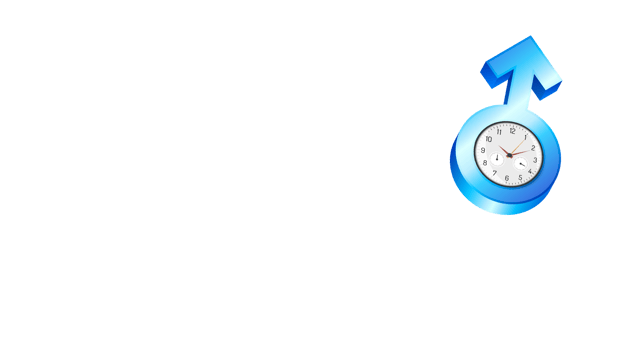 Male gender symbol blue, gender symbol icon arrow up with clock inside. Transparent background. Copy space. png