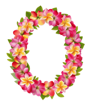 Colorful lei made of delicate flowers and leaves in pink red yellow and green with tropical island vibes png