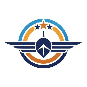 Educational minimalist logo showcasing aviation training with stylized wings and stars in vibrant colors vector