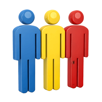 Colorful 3D Stick Figures in Primary Colors , Minimalist Geometric Design for Teamwork Representation png