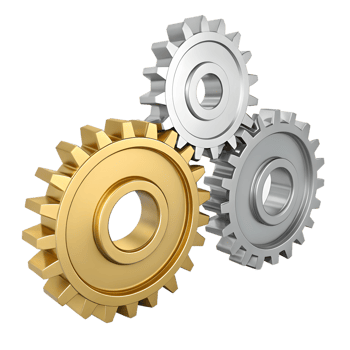 Gold and Silver Metallic Gears , 3D Rendered Mechanical Components for Industrial and Business Concepts png