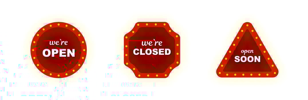 Marquee billboard set. We are open and closed banners. vector