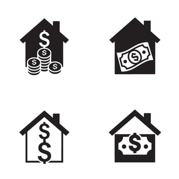 Dollar Home logo symbol silhouette illustration 4 set design perfect for real estate branding mortgage finance icons property investment graphics and business identity concepts vector