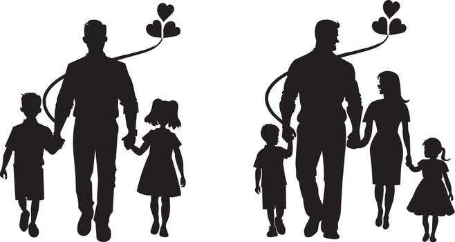 Collection of Silhouette of a young happy family with children. Family silhouette illustrations. vector