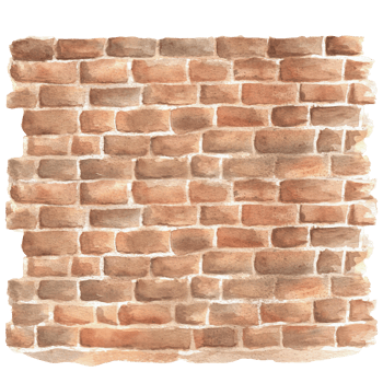 Natural watercolor brick wall with textured bricks. Brickwork. Red brown stone wall. Old garden clipart. Hand-drawn watercolor illustration. For background, scrapbooking design png