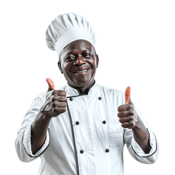 Cheerful mature male chef showing both thumbs up isolated png