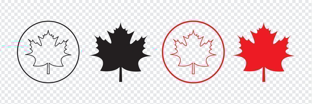 Outline canada maple leaf icon set. canadian flag leaf in black and red colors. vector