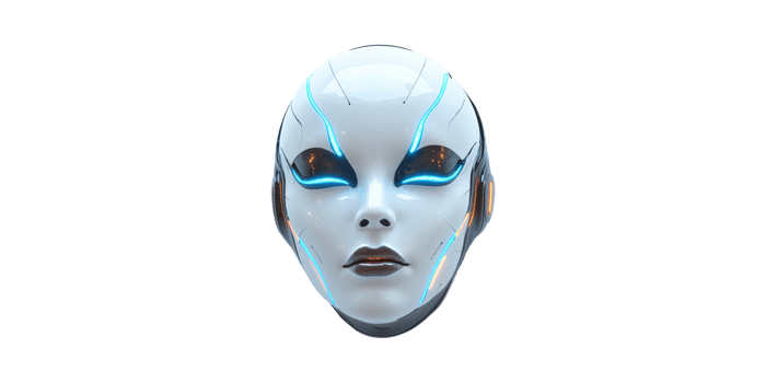 Futuristic Robotic Face With Led Accents. Advanced Ai And Cybernetic Design Concept Isolated On Transparent Background png