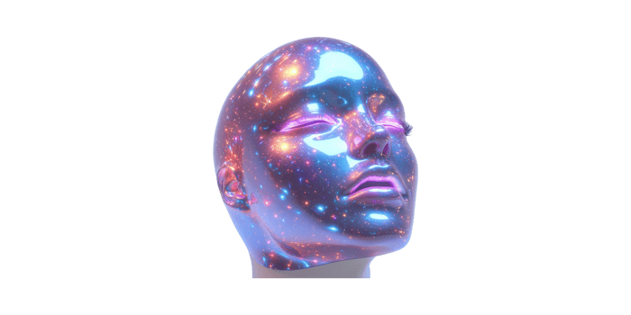 Futuristic Cosmic Face With Galaxy Texture. Exploring The Intersection Of Art And Technology Isolated On Transparent Background png