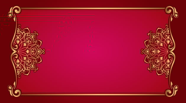 red background with floral ornament frame and mandala vector