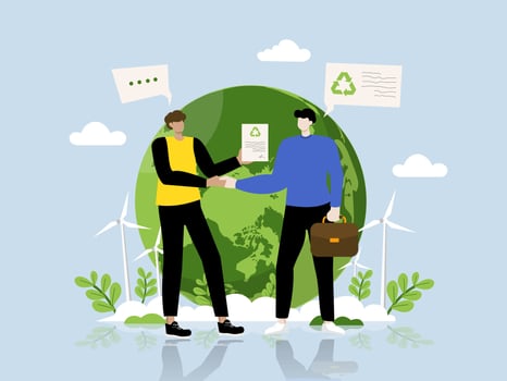 Two men shaking hands for sustainability vector