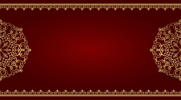 simple red background with mandala ornament and gold border vector