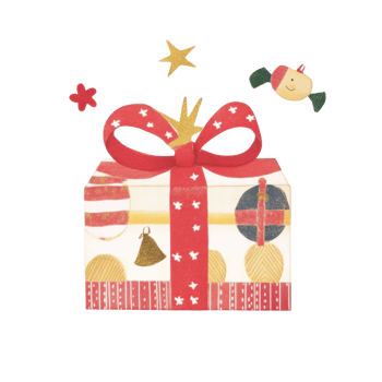 Festive gift box with red ribbon and decorative ornaments png