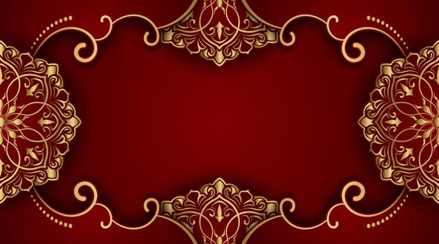 luxury red background with gold mandala ornament vector