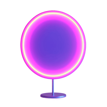 Circular neon light with pink and yellow glow on stand png