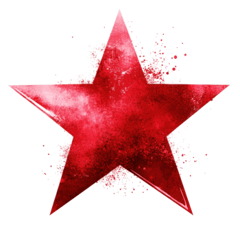 Grunge red star with splatter effect and textured surface png