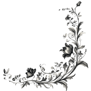 Elegant floral corner design with detailed silver leaves and blossoms png