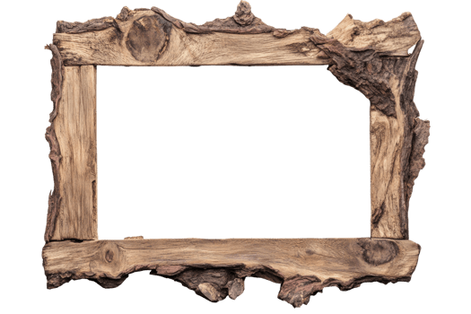 Rustic wooden picture frame with natural bark edges png