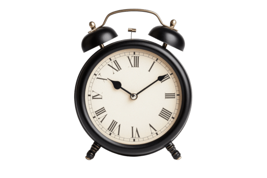 Classic vintage alarm clock with roman numerals png