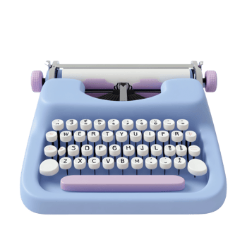 Vintage blue typewriter with pastel keys and spool mechanism top view png