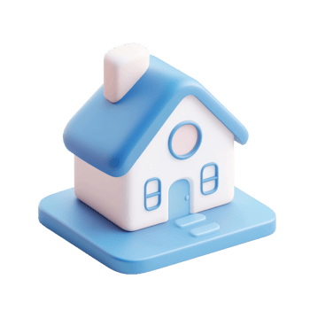 Cute small blue roof house model with chimney png