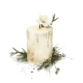 Elegant floral candle with delicate greenery in watercolor style png