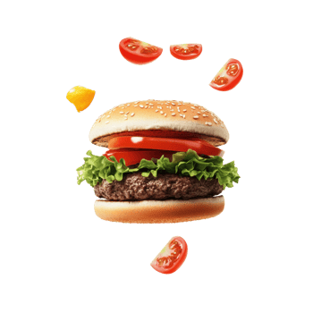 Juicy hamburger with fresh lettuce and sliced tomatoes png