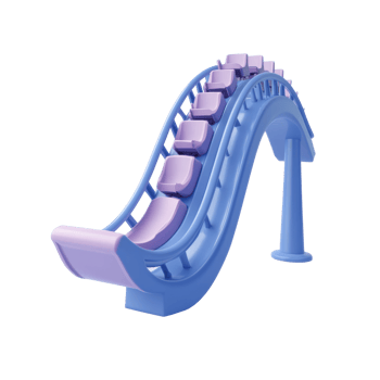 Purple and blue roller coaster ride with looping track and seats png