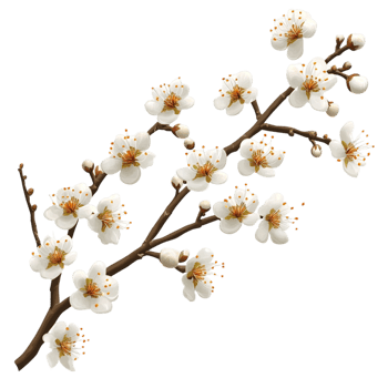 Springtime Sakura Tree Branch with Blossoms and Buds png