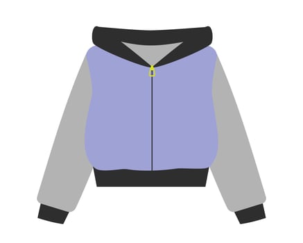 Hoodie with zipper in gray and lavender Sticker Icon Label Price tag Minimalist Design element idea. Isolated illustration Thematic Cards or web promo banner, poster, leaflets, print materials vector