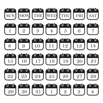 Calendar showing days and dates vector