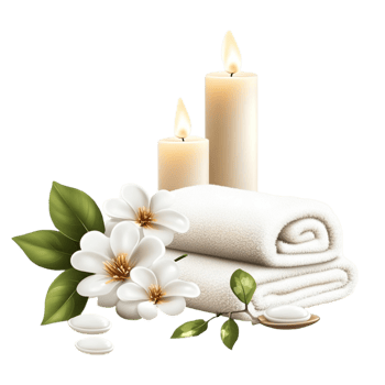 Still Life with Candles White Flowers and Stones Relaxation and Wellness png