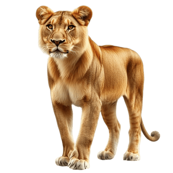 Graceful African Lioness Standing Tall in the Wild A Majestic Portrait of a Female Lion png