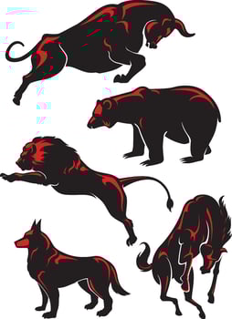 Wild Land Animals Silhouette Set vector