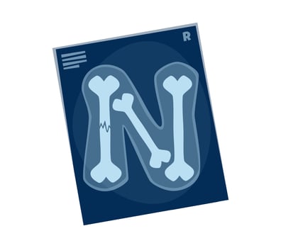 Healthcare cartoon font bones X-ray letter N vector