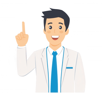 A cheerful man in a white suit and blue tie raising his finger in a gesture of communication or idea sharing, presented on a white isolated background. png