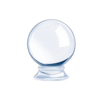 A clear glass crystal ball isolated on a white background, often used for divination or decoration. png