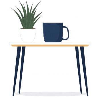 A cozy indoor scene featuring a potted plant and a coffee mug on a stylish table, perfect for creating a warm and inviting atmosphere in any home or office setting. png