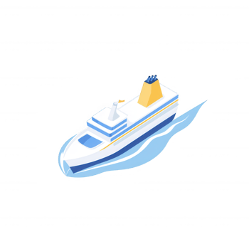 A detailed illustration of a cruise ship sailing on calm waters, showcasing vibrant colors and modern design elements. png
