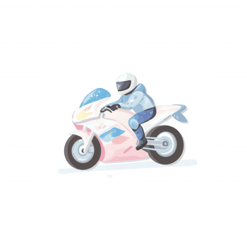 A dynamic motorcycle rider in full gear, showcasing speed and excitement while racing on a sleek sports bike, illustrated against a clean white background. png