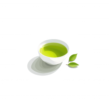 A fresh cup of green tea accompanied by green tea leaves, set against a white isolated background, showcasing the vibrant color and elegance of the beverage. png