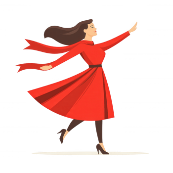 A joyful woman in a red dress, twirling with a scarf in the wind, expressing freedom and happiness, ideal for conveying positive emotions and vibrant energy. png
