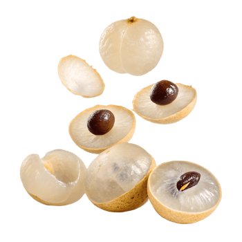 Fresh Longan Fruit Halves Falling on Transparent Background png